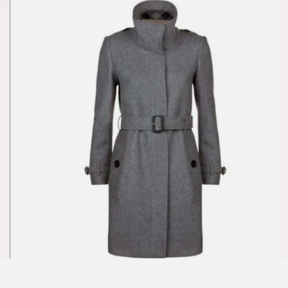 Burberry London Gray Wool & Cashmere Belted Trench Dress Coat - Picture 5 of 13